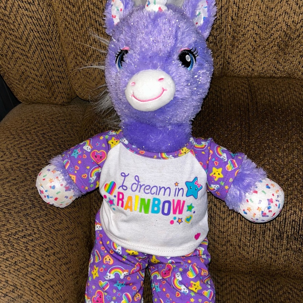 Build A Bear Stardust Sparkle Purple Unicorn Stuffed Animal Toy Plush BAB Pjs